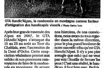 Article de presse : le GTA Handic'Alpes au tour du Chablais